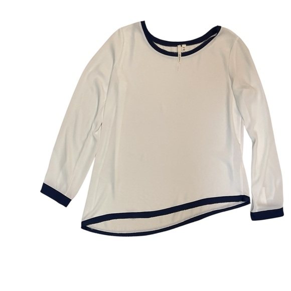 Bellatrix White Long Sleeve Top with Dark Blue Trim - Picture 1 of 7
